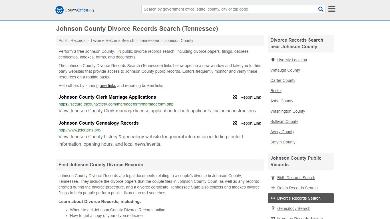 Divorce Records Search - Johnson County, TN (Divorce ...